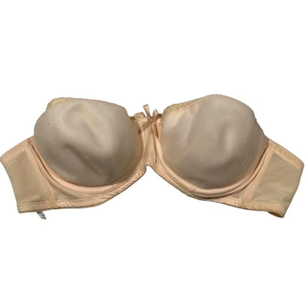 Vintage Bali‎ Seamless Strapless Bra Beige 36B Underwire Support Pin Up Retro